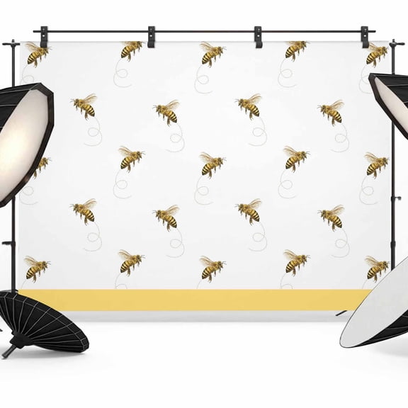 Spring Animals Backdrop for Photography, Watercolor Funny Bee Rustic Farmhouse White Photo Backdrop Portrait Background Party Banner Photo Backgrounds for Studio Booth Props, 10x8ft