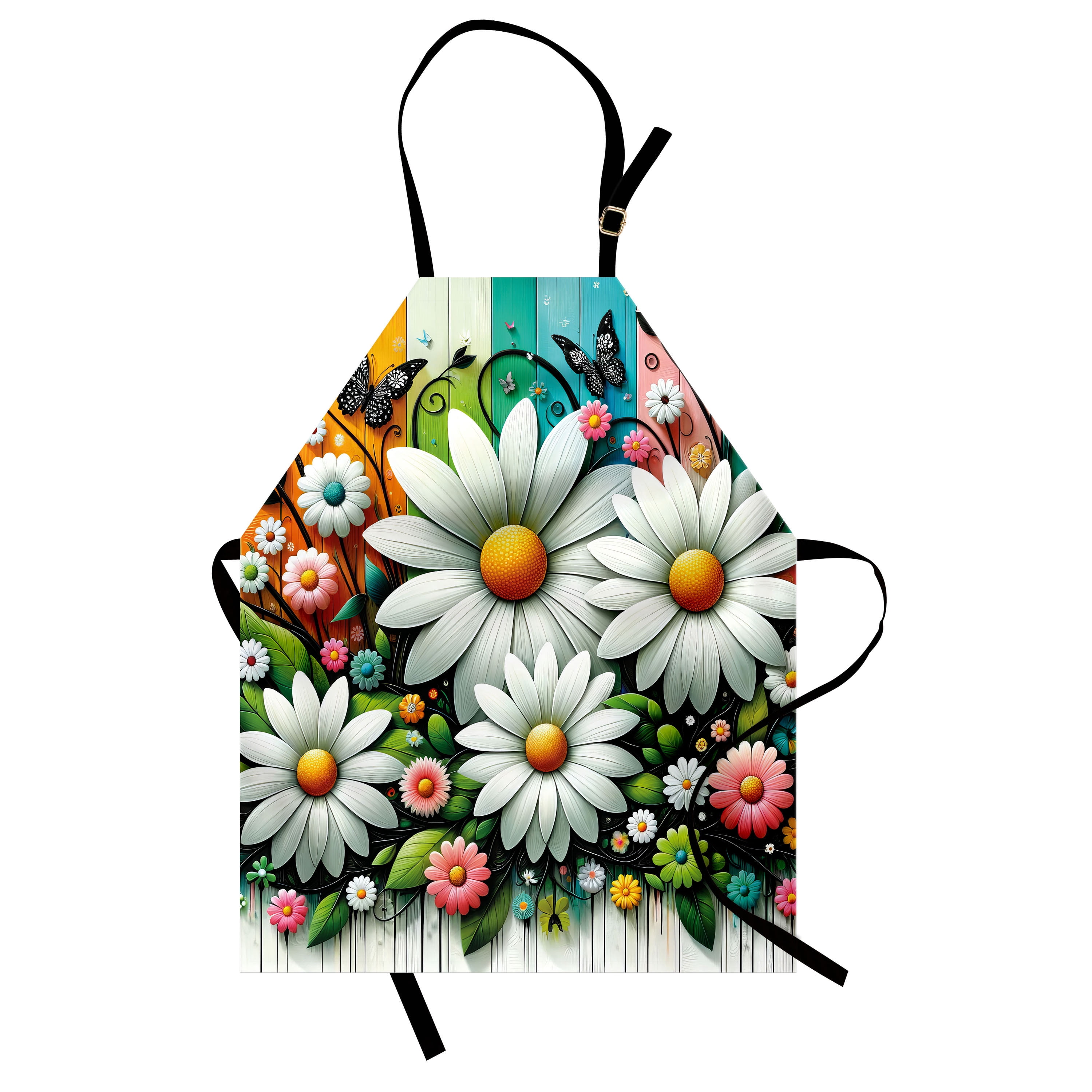 Spring Apron, Modern Botany Art of Daisy with Greenery Leaves Butterfly ...