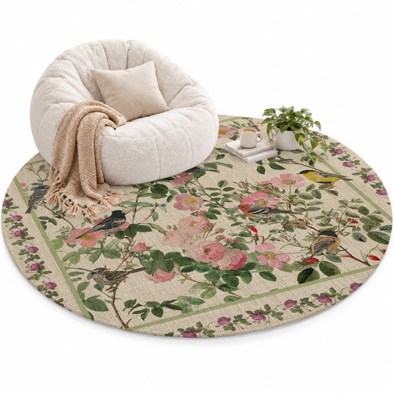 Spring Area Rug 4', Oriental Traditional Floral Birds Retro Linen Soft ...