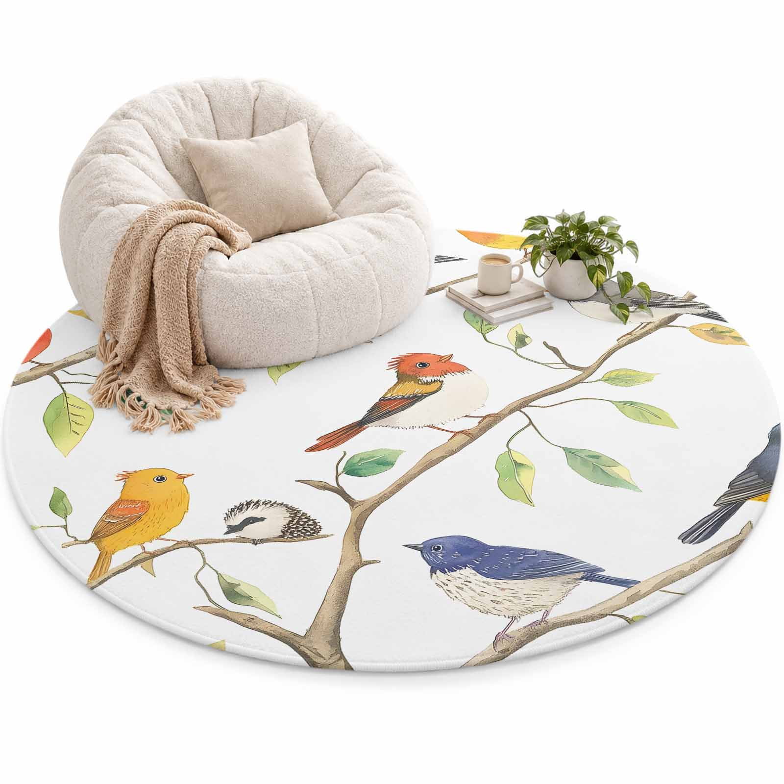 Spring Area Rug 4', Watercolor Bird Gradient Color Leaf Farmhouse Soft ...