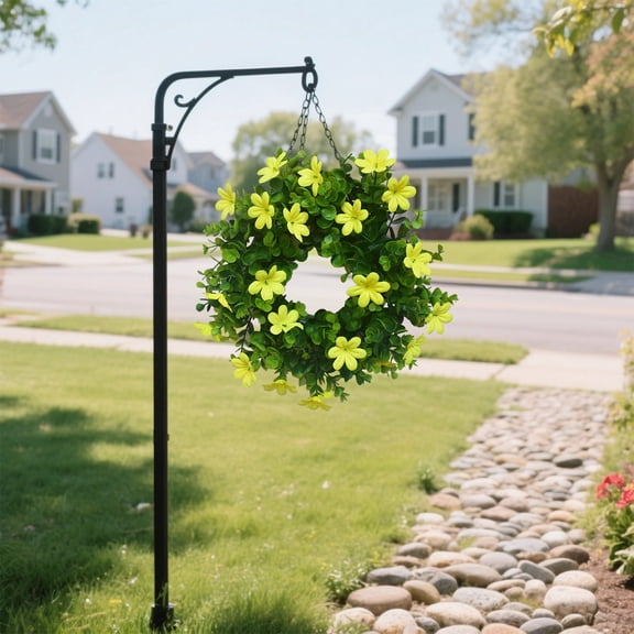 Spring Artificial Eucalyptus Wreath, 30cm Small Yellow Flower Door Wreath, Plastic Faux Outdoor Home Decoration -