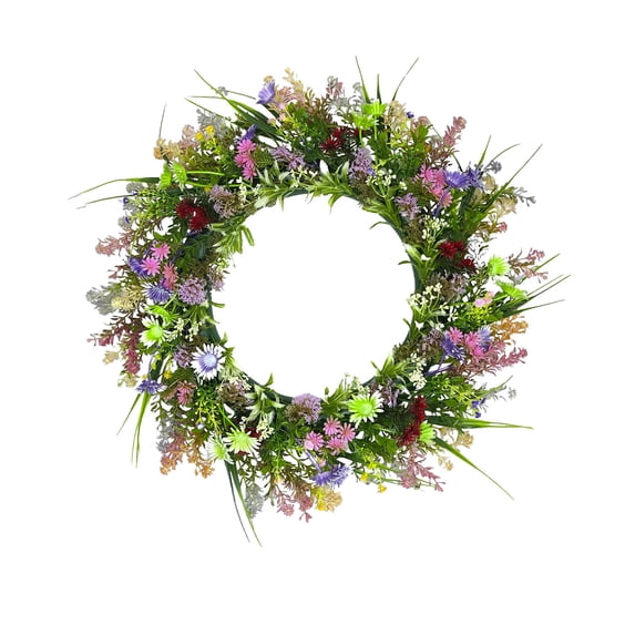 Spring Artificial Flower Wreath, Artificial Daisy Lavender Spring Wreath, Mixed Floral Spring Wreath Grapevine Base, Indoor Outdoor Porch Window Wall Home Decor