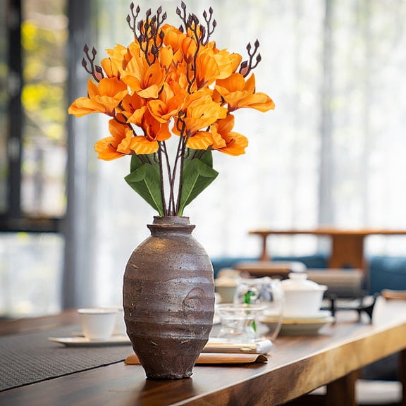 Spring Artificial Magnolia Flower, 17.3in Realistic Imitation Fabric Flower for Vase Arrangement, Wedding Decoration, Living Room and Seasonal Display(Orange)