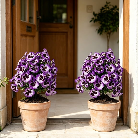 Spring Artificial Pansy Flowers with Ground Spikes, 17.71 x 9.05 Inch Plastic Faux Flowers, Waterproof Outdoor Garden Stakes for Lawn and Garden Flowerbed Decoration Accent