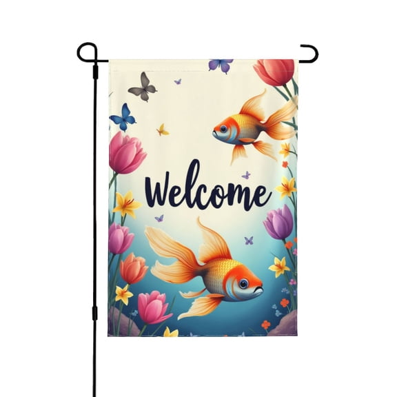 Spring Autumer Happy Garden Flag Welcome Outside Goldfish Swimming In The Ocean Other Fish In The Background 1218 In Double Yard Flag Outdoor Farmhouse Decoration Home Festival Gazebo Terrace