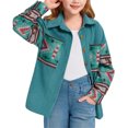 thumbnail image 1 of Spring Autumn Aztec Print Corduroy Jacket Girls Kids Casual Button Down Loose Lapel Jacket Coat for 5-14 Years, 1 of 6