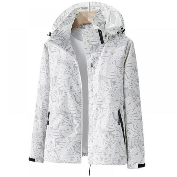 Spring Autumn Hooded Coat For Women,maple Leaf Print Windproof Jacket With Pocket ,plus Size Windproof Rainproof Overcoat M-5XL Plus Size