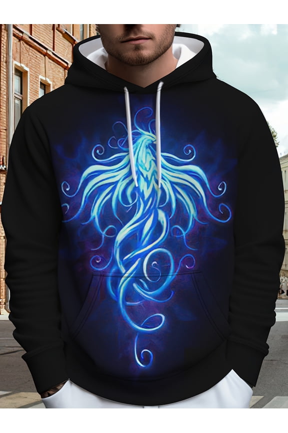 Spring Autumn Men's Casual Style Personality fashion Phoenix 3D Printed Hooded Sweatshirt, Long Sleeve Hoodie, Sports Sweatshirt, Men's Casual Wear