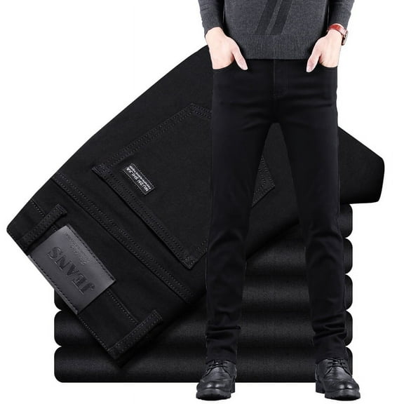 Spring Autumn New Men's Pure Black Slim Jeans Elastic Straight Pants Business Fashion Leisure Korean Vintage Denim Pants Male
