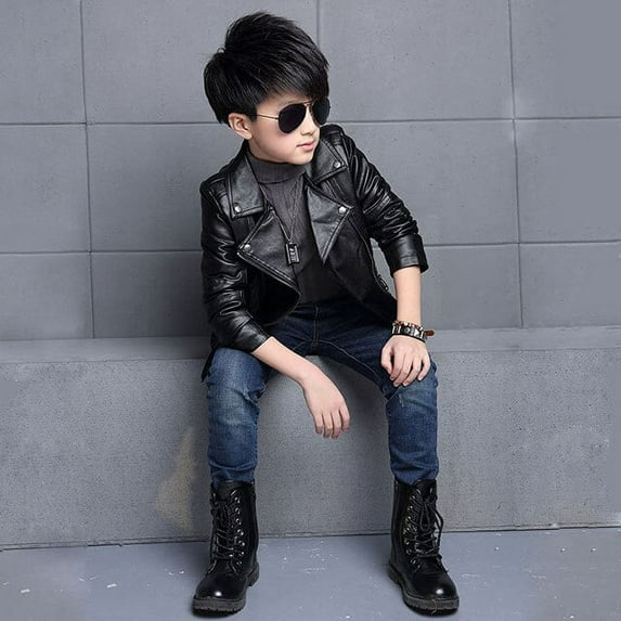 Spring Autumn Red Black Kids Boys Girls Leather Coat for Children PU Leather Cool Jackets for Girls Solid Fshion Full Outerwear
