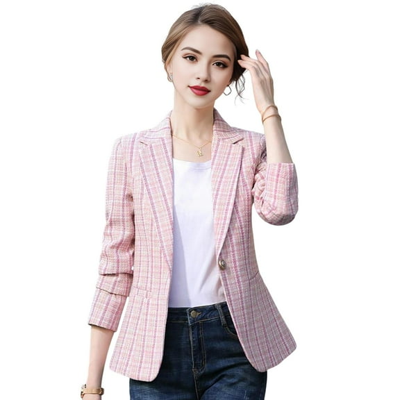 Spring Autumn Suit Coat Women Lapel Long Sleeve Slim Fit Single Button Suit Jacket with Pockets Office Lady Outwear