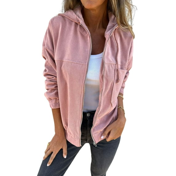 Spring Autumn Women Coat Loose Solid Color Zipper Closure Long Sleeves Hooded Cardigan Commuting Daily Wear Outdoot Jacket