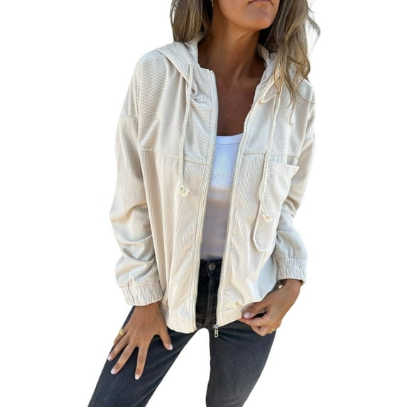 Spring Autumn Women Coat Loose Solid Color Zipper Closure Long Sleeves Hooded Cardigan Commuting Daily Wear Outdoot Jacket