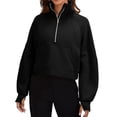 thumbnail image 1 of Spring Autumn Women Long Sleeved Half Zipper Crop Hoodies Sweatshirt, 1 of 5