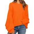 thumbnail image 1 of Spring Autumn Women Solid Crew Neck Casual Loose Batwing Sleeve Knit Sweater, 1 of 3