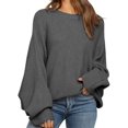 thumbnail image 1 of Spring Autumn Women Solid Crew Neck Casual Loose Batwing Sleeve Knit Sweater, 1 of 3