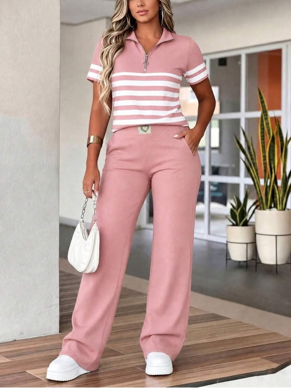 Spring/Autumn Women's Fashion Casual Home Style 2 Pieces Set Top, Airport Outfits Elegant Summer