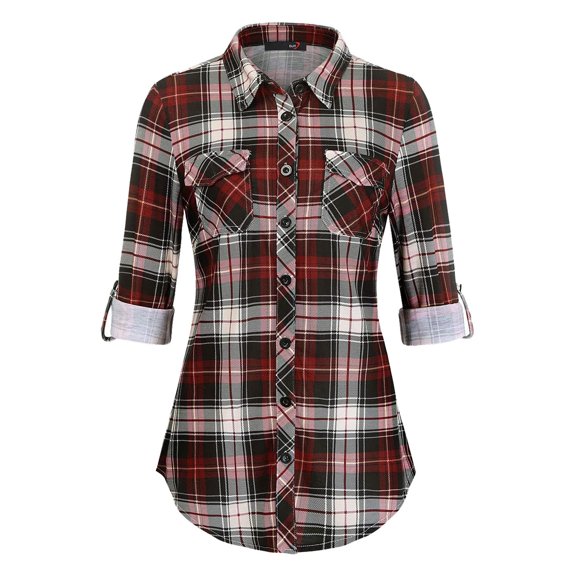 Spring & Autumn Women's Gingham Shirt with Pocket and Button Comfortable, Casual Printed Design Suitable for Multiple Occasions, Available in Various Sizes, Easy Care Instructions