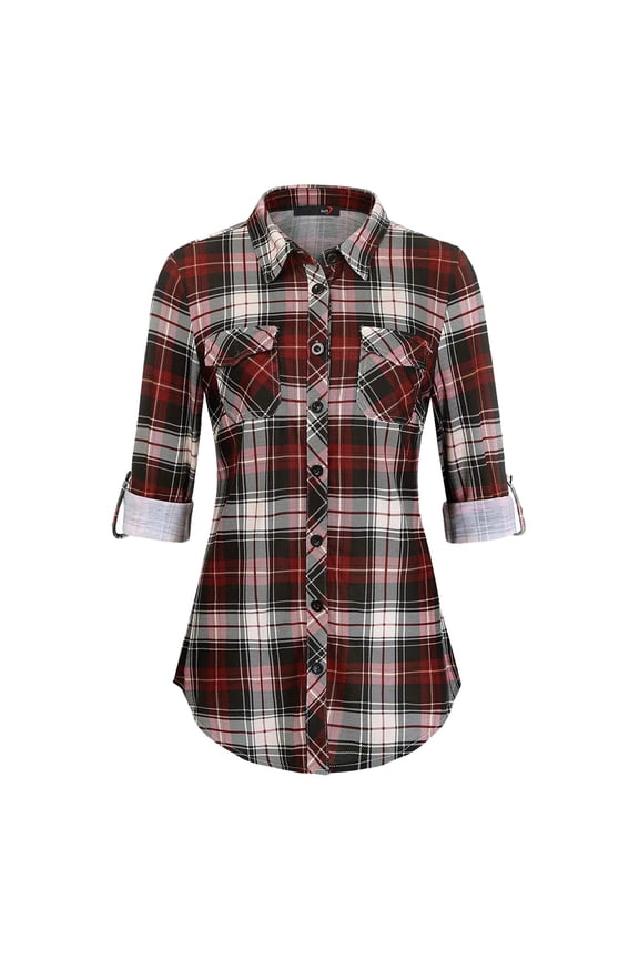 Spring & Autumn Women's Gingham Shirt with Pocket and Button Comfortable, Casual Printed Design Suitable for Multiple Occasions, Available in Various Sizes, Easy Care Instructions