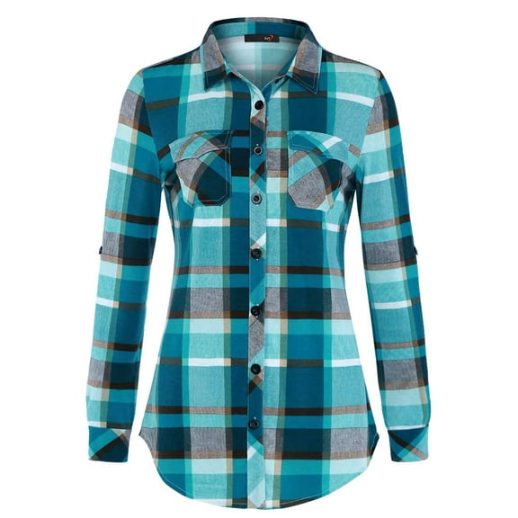 Spring & Autumn Women's Gingham Shirt with Pocket and Button Comfortable, Casual Printed Design Suitable for Multiple Occasions, Available in Various Sizes, Easy Care Instructions