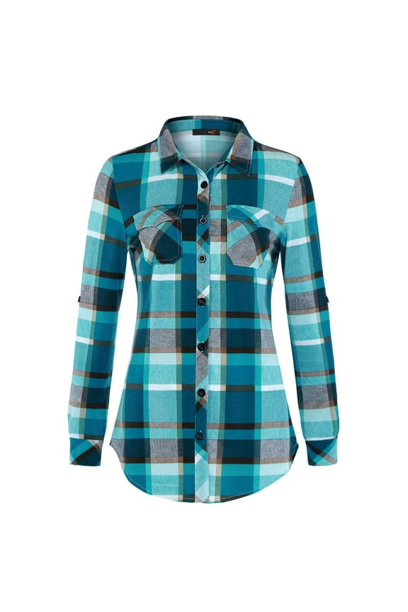 Spring & Autumn Women's Gingham Shirt with Pocket and Button Comfortable, Casual Printed Design Suitable for Multiple Occasions, Available in Various Sizes, Easy Care Instructions