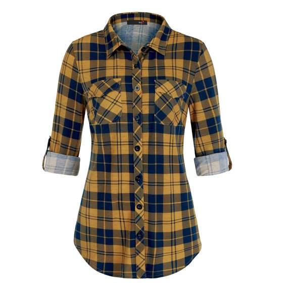 Spring & Autumn Women's Gingham Shirt with Pocket and Button Comfortable, Casual Printed Design Suitable for Multiple Occasions, Available in Various Sizes, Easy Care Instructions
