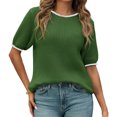 thumbnail image 1 of Spring Autumn Womens Puff Short Sleeve Sweater Tops Color Block Ribbed Knit Crew Neck Going Out Shirts, 1 of 6