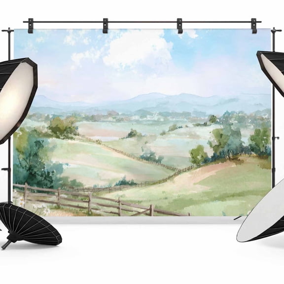 Spring Backdrop for Photoshoot,Photography Photo Studio Background Wall Backdrop,Grassland Blue Sky Trees Mountain Nature Scenery Back Drop Banner Panel for Portraits Wedding Live Streaming 10x8Ft