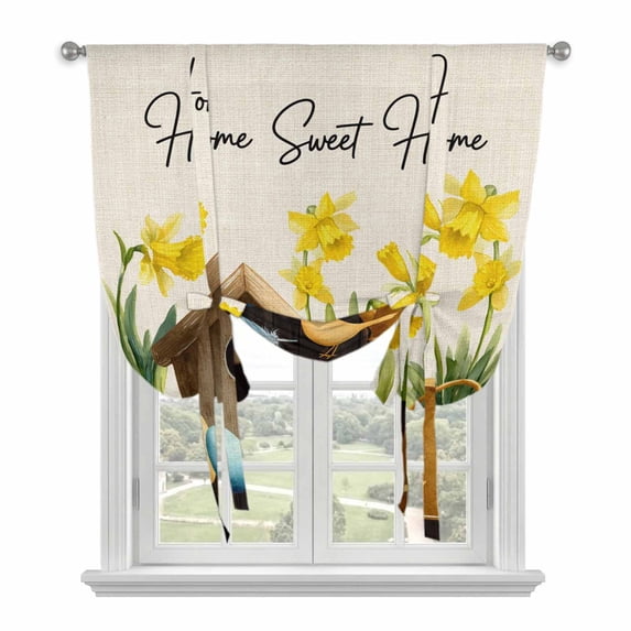 Spring Balloon Curtains for Windows, Bedroom Curtains 54 Inch Length, Farmhouse Birds Cages Eggs Botanical Flowers Tie Up Curtains Panels Thermal Insulated Bathroom Curtains Window 42"x54"