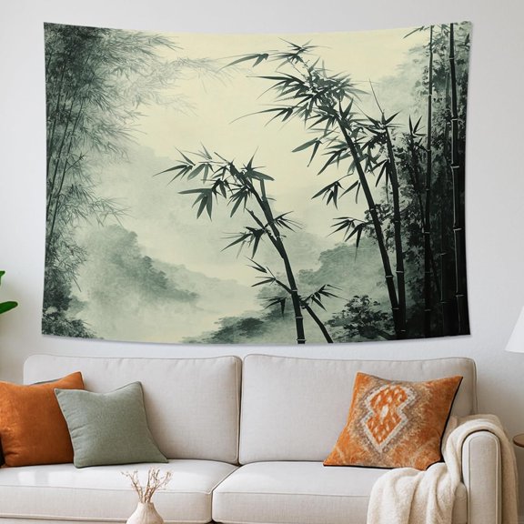 Spring Bamboo Wall Tapestry, Zen Nature Scenic Botanical Wall Hanging for Bedroom Living Room Entrance, 60 x 40 Inch