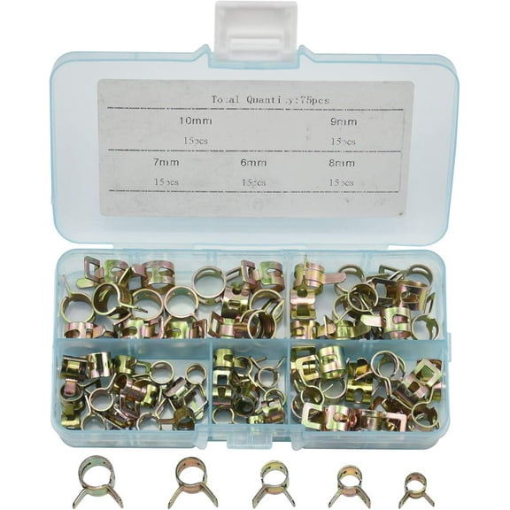 Spring Band Hose Clamps, Premium 65Mn Spring Steel Assortment Kit, Ideal For Various Applications Including Fuel Lines And Silicone Vacuum Hose, Stored In A Convenient Box (75Pcs)