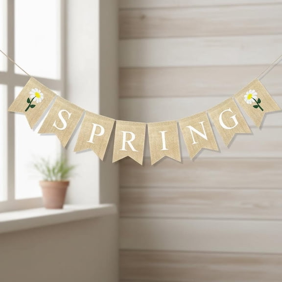 Spring Banner Burlap Rustic Garland Easter Spring Theme Party Decorations for Mantle Porch Sign Welcome the Arrival of Spring