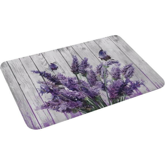 Spring Bath Mats with Lavender Floral,Non-Slip Bath Rug Soft and Absorbent Floor Mat Indoor Entrance Door Mat Bathroom Decorative Patio Garage Garden Kitchen Mats 24 x36 Inch