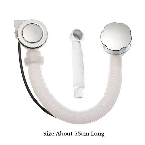 Spring Bath Waste Pipe 55cm Concealed Bath Overflow Waste Pop-Up Plug Plastic Drain Tube Strainer Bathroom Kit Home Supplies