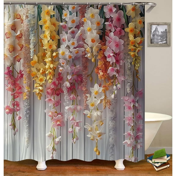 Spring Bathroom Decor Summer Shower Curtain with Hooks Farmhouse Dreamy Lavenders, Mustard Dried Rose-72"W x 72"L (Pack of 1)