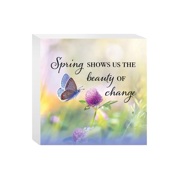 Spring Beauty Change Butterfly Pink 5 x 5 Wood Tabletop Sign Plaque