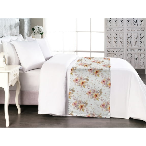 Spring Bed Runner, Blossoming Nature of the New Hopes Flowers Renewing Theme Season Art, Decorative Accent Bedding Scarf for Hotels Homes & Guest Rooms, Queen, Mauve Rose and Dark Peach, by Ambesonne