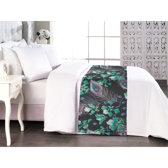 Spring Bed Runner, Continuous Feather-Like Flowers Leaves Nature Floral Concept Ornament, Decorative Accent Bedding Scarf for Hotels Homes & Guest Rooms, King, Pale Mauve and Sea Green, by Ambesonne