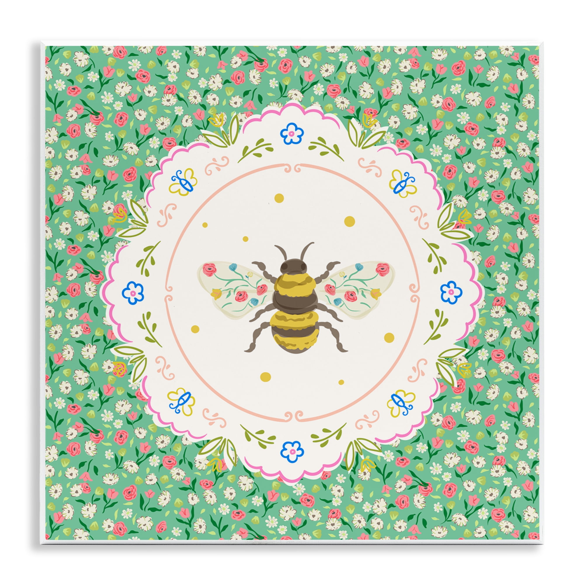 Spring Bee Delicate Florals Wall Plaque Art, design by Angela Steahling