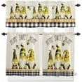 thumbnail image 1 of Spring Bee Gnomes Kitchen Curtains and Valance Set, Farmhouse Window Curtain Valance 54''''x18'''', Summer Daisy Geometric Plaid Small Short Half Tier Curtains for Bathroom Cafe 27.5x36Inch x2 Panels, 1 of 5