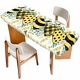 thumbnail image 1 of Spring Bee Love Table Cloths for 8 Foot Rectangle Tables, Yellow Daisy Eucalyptus Leaves Rustic Patio Waterproof Elastic Fitted Tablecloths, Washable Rectangular Table Cover for Camping, 1 of 8