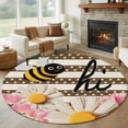 thumbnail image 1 of Spring Bees Daisy Round Area Rug 5Ft Washable Circle Rugs for Living Room Bedroom, Rustic Tulips Dots Brown Striped Burlap Non-Slip Carpet Floor Mats Indoor Outdoor Carpet Runner Aesthetic Home Decor, 1 of 8