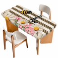 thumbnail image 1 of Spring Bees Daisy Table Cloths for 3 Foot Rectangle Tables, Rustic Tulips Dots Brown Striped Burlap Patio Waterproof Elastic Fitted Tablecloths, Washable Rectangular Table Cover for Camping, 1 of 8