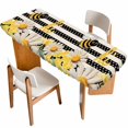 thumbnail image 1 of Spring Bees Daisy Table Cloths for 8 Foot Rectangle Tables, Rustic Tulips Dots Black Striped Burlap Patio Waterproof Elastic Fitted Tablecloths, Washable Rectangular Table Cover for Camping, 1 of 8