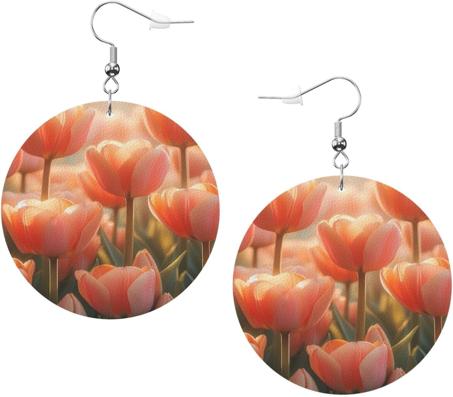 Spring Best Tulips Earrings for Women PU Leather Dangle Earrings, Lightweight Round Shape Leather Teardrop Dangly Ear Pendants Jewelry Gift[e268]