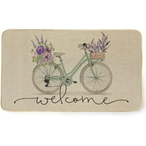 Spring Bicycle Flower Decorative Doormat, Welcome Entrance Door Mats Farmhouse Low-Profile Floor Rug for Indoor Outdoor Front Porch, 17 x 30 Inch DM005