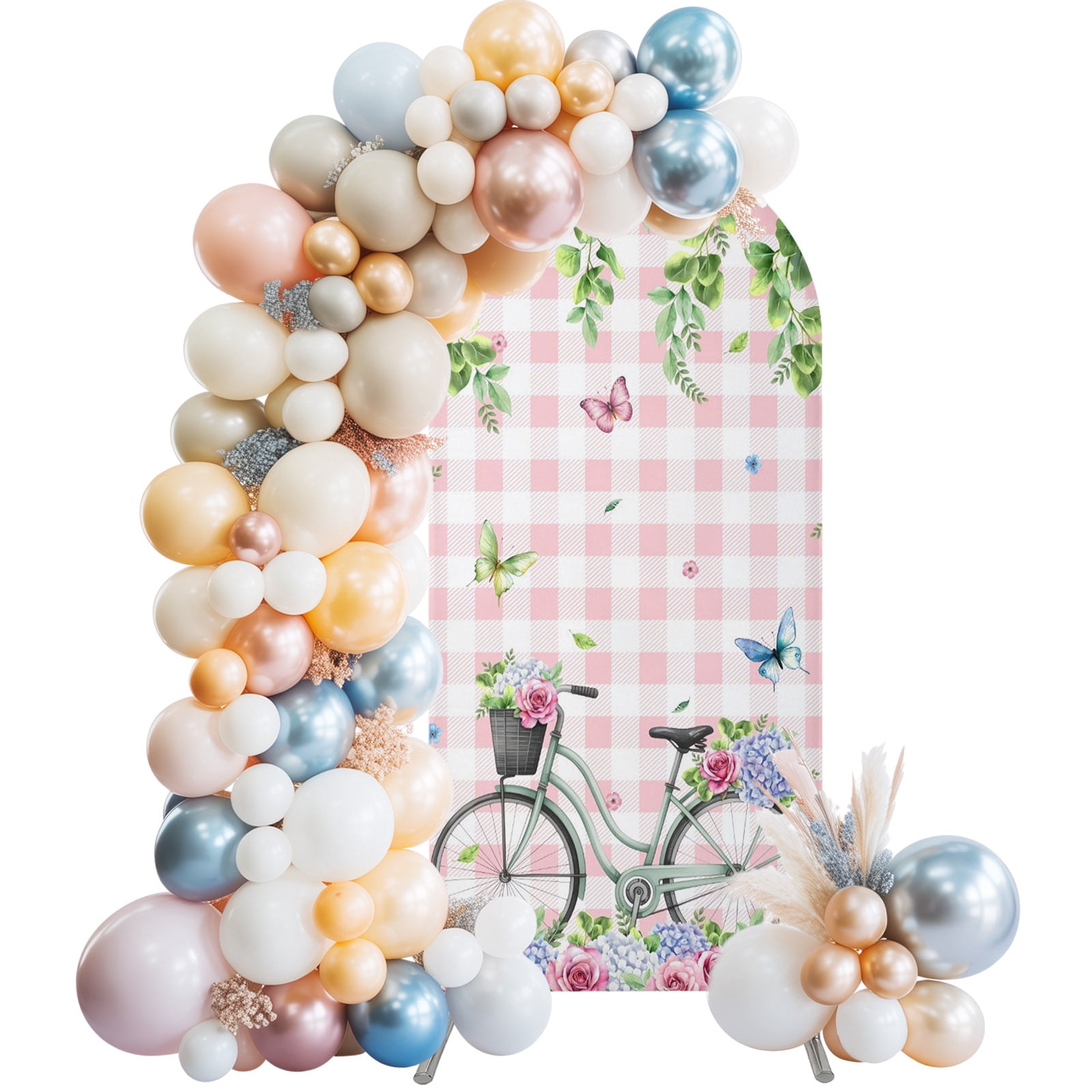 Pink Roses Covers Spring Bicycles Arch Backdrop Covers 6 FT, Roses Flower Eucalyptus ...