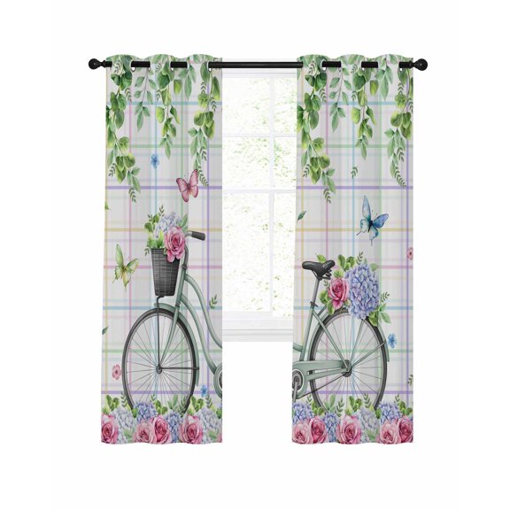 Spring Bicycles Blackout Curtains 63 Inch Length Roses Flower Eucalyptus Leaves Rainbow Stripe Thermal Insulated Window Curtain Window Drapes 2 Panels for Bedroom Living Room 42"Wx63"L
