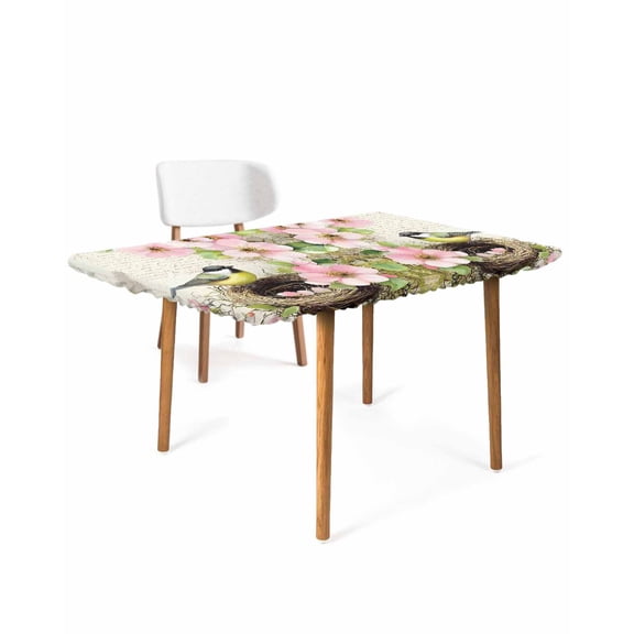 Spring Bird Botanical Rectangle Tablecloth, Waterproof Elastic Fitted Table Covers for 4 Foot Tables, 24x50inch Decorative Tablecloths for Picnic, Camping, Indoor, Outdoor, Farmhouse Vintage Floral
