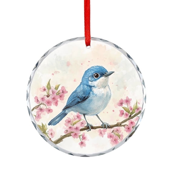 Spring Bird Cherry Blossom Xmas Ornament Pink Floral Bird Christmas Decorative Hanging Ornaments Gifts for Women